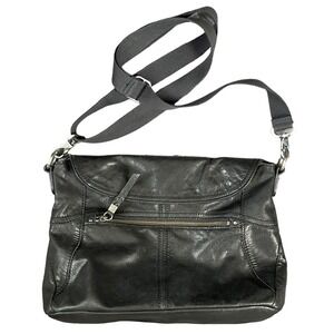The Sak Black Leather Crossbody Bag Organizer Multi Pocket Adjustable Strap Boho
